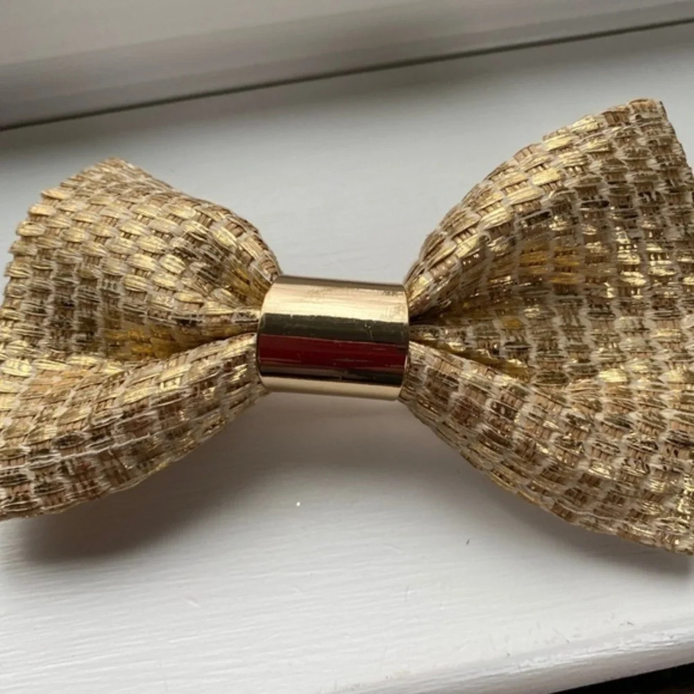 Anthropologie Gold Woven Hair Bow Barrette